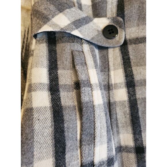 Covington Wool Blend Plaid Hooded Zip Up Coat Jacket Peacoat Gray White SM - Picture 3 of 7